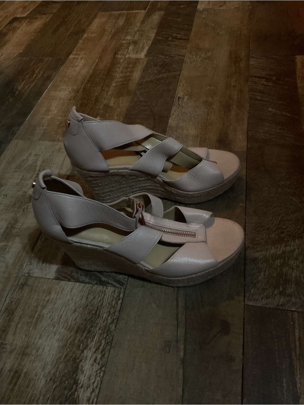 Michael Kors Blush Beige Wedge Sandals with Front Zip